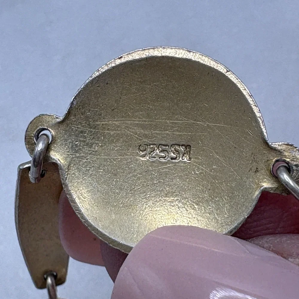 Vintage Sterling Silver Guilloche Enamel Bracelet Viking Ship Scandanavian READ